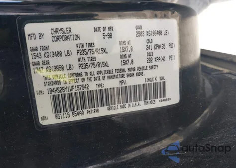 1998 Dodge Durango Slt from USA, damaged, VIN 1B4HS28Y1WF197542